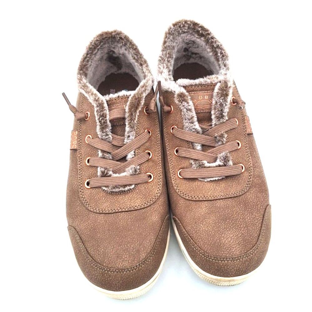 Bobs From Skechers Memory Foam Womens B-Cute Peak Thru  Choc Faux Fur Shoe Sz 9